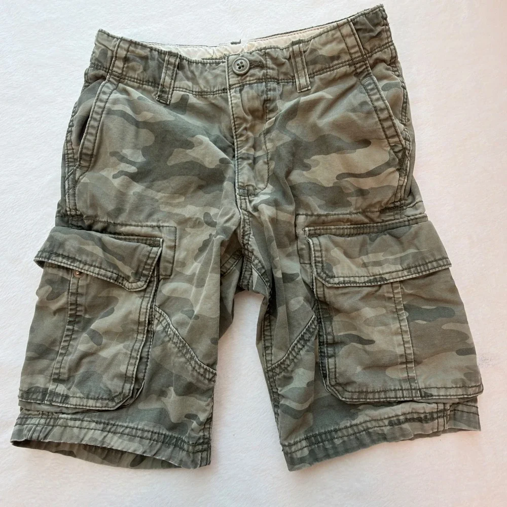 GAP Cargo Shorts Boys 8 Green Camo Excellent Adjustable Waist Utility Gorpcore